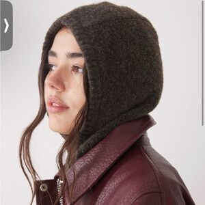 Knit balaclava hood in heathered dark brown
